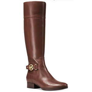 Michael Kors Harland Knee High Riding Boots Brown Leather 5M Wide Calf NWB